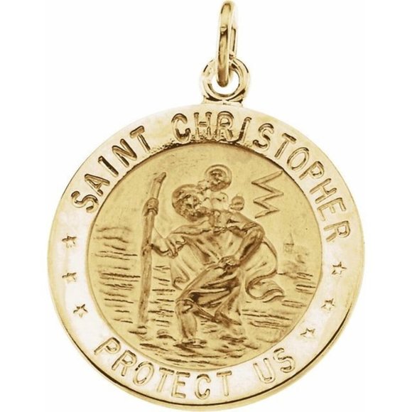 14K Yellow 8 mm St. Christopher Medal 0.34 Grams Pendant Charm - Picture 1 of 3